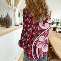 Samoa Teuila Women Casual Shirt Maroon Samoan Siapo Motifs