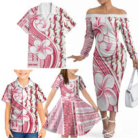 Samoa Teuila Family Matching Off The Shoulder Long Sleeve Dress and Hawaiian Shirt White Samoan Siapo Motifs LT05 - Polynesian Pride
