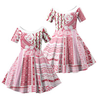 Samoa Teuila Family Matching Off Shoulder Short Dress and Hawaiian Shirt White Samoan Siapo Motifs LT05 Daughter's Dress White - Polynesian Pride