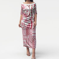Samoa Teuila Puletasi White Samoan Siapo Motifs LT05 Long Dress White - Polynesian Pride