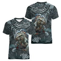 Hawaii Mo'o Lizard God Women V-Neck T-Shirt Polynesian Style