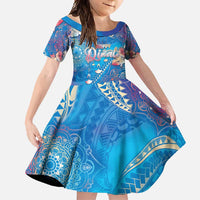 Happy Diwali Festival Family Matching Long Sleeve Bodycon Dress and Hawaiian Shirt Diya Lamp Rangoli With Polynesian Pattern LT05 Daughter's Dress Blue - Polynesian Pride