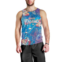 Happy Diwali Festival Men Tank Top Diya Lamp Rangoli With Polynesian Pattern