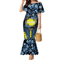 Personalised Palau Family Matching Mermaid Dress and Hawaiian Shirt Polynesian Dolphin Tropical Hibiscus Style LT05 Mom's Dress Black - Polynesian Pride