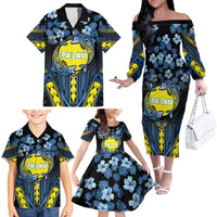 Personalised Palau Family Matching Off The Shoulder Long Sleeve Dress and Hawaiian Shirt Polynesian Dolphin Tropical Hibiscus Style LT05 - Polynesian Pride