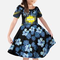 Personalised Palau Family Matching Short Sleeve Bodycon Dress and Hawaiian Shirt Polynesian Dolphin Tropical Hibiscus Style LT05 Daughter's Dress Black - Polynesian Pride