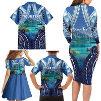 Personalised French Polynesia Bora Bora Family Matching Long Sleeve Bodycon Dress and Hawaiian Shirt Beach Landscape Polynesian Style LT05 - Polynesian Pride