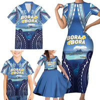 Personalised French Polynesia Bora Bora Family Matching Short Sleeve Bodycon Dress and Hawaiian Shirt Beach Landscape Polynesian Style LT05 - Polynesian Pride