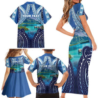 Personalised French Polynesia Bora Bora Family Matching Short Sleeve Bodycon Dress and Hawaiian Shirt Beach Landscape Polynesian Style LT05 - Polynesian Pride