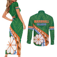 Personalised Marshall Islands Kwajalein Atoll Couples Matching Short Sleeve Bodycon Dress and Long Sleeve Button Shirt Polynesian Tribal Tattoo LT05 - Polynesian Pride