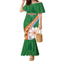 Personalised Marshall Islands Kwajalein Atoll Family Matching Mermaid Dress and Hawaiian Shirt Polynesian Tribal Tattoo LT05 Mom's Dress Green - Polynesian Pride