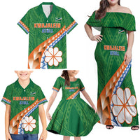 Personalised Marshall Islands Kwajalein Atoll Family Matching Off Shoulder Maxi Dress and Hawaiian Shirt Polynesian Tribal Tattoo LT05 - Polynesian Pride