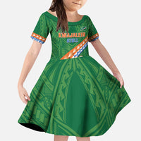 Personalised Marshall Islands Kwajalein Atoll Family Matching Puletasi and Hawaiian Shirt Polynesian Tribal Tattoo LT05 Daughter's Dress Green - Polynesian Pride