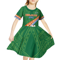 Personalised Marshall Islands Kwajalein Atoll Kid Short Sleeve Dress Polynesian Tribal Tattoo