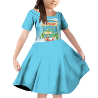 Aloha Hawaii Family Matching Off Shoulder Short Dress and Hawaiian Shirt Funny Macaw Parrot Tropical Vibe LT05 Daughter's Dress Blue - Polynesian Pride