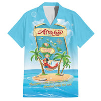 Aloha Hawaii Family Matching Off Shoulder Short Dress and Hawaiian Shirt Funny Macaw Parrot Tropical Vibe LT05 Dad's Shirt - Short Sleeve Blue - Polynesian Pride