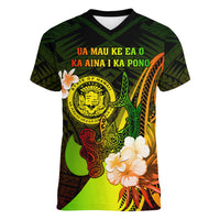 Personalised Hawaii State Motto Women V Neck T Shirt Hawaiian Tribal Reggae Hammerhead Shark LT05 Female Reggae - Polynesian Pride