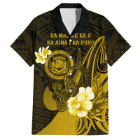 Personalised Hawaii State Motto Family Matching Tank Maxi Dress and Hawaiian Shirt Hawaiian Tribal Gold Hammerhead Shark LT05 Dad's Shirt - Short Sleeve Gold - Polynesian Pride