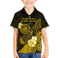 Personalised Hawaii State Motto Hawaiian Shirt Hawaiian Tribal Gold Hammerhead Shark LT05 - Polynesian Pride