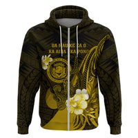 Personalised Hawaii State Motto Zip Hoodie Hawaiian Tribal Gold Hammerhead Shark LT05 Zip Hoodie Gold - Polynesian Pride