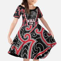Aotearoa Waitangi Day Family Matching Off The Shoulder Long Sleeve Dress and Hawaiian Shirt Maori Warrior Tribal Tattoo LT05 - Polynesian Pride