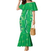 Hawaii Maile Lei Family Matching Mermaid Dress and Hawaiian Shirt With Green Monstera Pattern LT05 Mom's Dress Green - Polynesian Pride