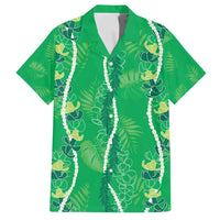 Hawaii Maile Lei Family Matching Off Shoulder Short Dress and Hawaiian Shirt With Green Monstera Pattern LT05 Dad's Shirt - Short Sleeve Green - Polynesian Pride