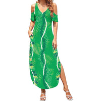 Hawaii Maile Lei Family Matching Summer Maxi Dress and Hawaiian Shirt With Green Monstera Pattern LT05 Mom's Dress Green - Polynesian Pride
