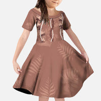 Hawaii Maile Lei Family Matching Off The Shoulder Long Sleeve Dress and Hawaiian Shirt With Brown Monstera Pattern