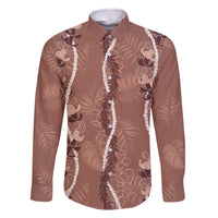 Hawaii Maile Lei Family Matching Off The Shoulder Long Sleeve Dress and Hawaiian Shirt With Brown Monstera Pattern