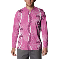 Hawaii Maile Lei Button Sweatshirt With Pink Monstera Pattern