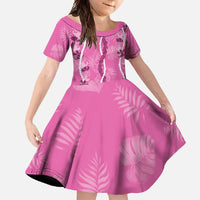 Hawaii Maile Lei Family Matching Mermaid Dress and Hawaiian Shirt With Pink Monstera Pattern LT05 Daughter's Dress Pink - Polynesian Pride