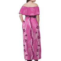 Hawaii Maile Lei Off Shoulder Maxi Dress With Pink Monstera Pattern