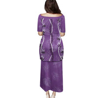 Hawaii Maile Lei Family Matching Puletasi and Hawaiian Shirt With Violet Monstera Pattern