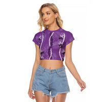 Hawaii Maile Lei Raglan Cropped T Shirt With Violet Monstera Pattern