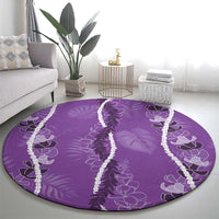 Hawaii Maile Lei Round Carpet With Violet Monstera Pattern