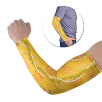 Hawaii Maile Lei Arm Sleeves With Yellow Monstera Pattern - Polynesian Pride