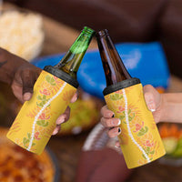 Hawaii Maile Lei 4 in 1 Can Cooler Tumbler With Yellow Monstera Pattern