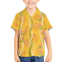Hawaii Maile Lei Family Matching Long Sleeve Bodycon Dress and Hawaiian Shirt With Yellow Monstera Pattern