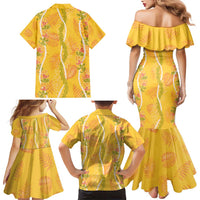 Hawaii Maile Lei Family Matching Mermaid Dress and Hawaiian Shirt With Yellow Monstera Pattern LT05 - Polynesian Pride