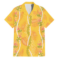 Hawaii Maile Lei Family Matching Mermaid Dress and Hawaiian Shirt With Yellow Monstera Pattern LT05 Dad's Shirt - Short Sleeve Yellow - Polynesian Pride