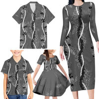 Hawaii Maile Lei Family Matching Long Sleeve Bodycon Dress and Hawaiian Shirt With Gray Monstera Pattern LT05 - Polynesian Pride