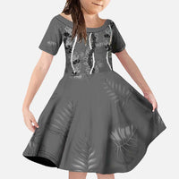 Hawaii Maile Lei Family Matching Off Shoulder Maxi Dress and Hawaiian Shirt With Gray Monstera Pattern