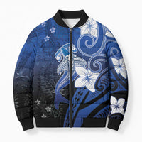 Polynesia Hammerhead Shark Bomber Puffer Jacket Blue Tribal Pattern With Plumeria - Polynesian Pride