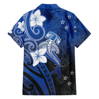 Polynesia Hammerhead Shark Family Matching Tank Maxi Dress and Hawaiian Shirt Blue Tribal Pattern With Plumeria - Polynesian Pride