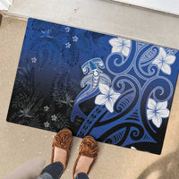 Polynesia Hammerhead Shark Rubber Doormat Blue Tribal Pattern With Plumeria - Polynesian Pride