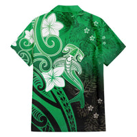 Polynesia Hammerhead Shark Family Matching Long Sleeve Bodycon Dress and Hawaiian Shirt Green Tribal Pattern With Plumeria LT05 - Polynesian Pride
