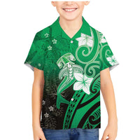 Polynesia Hammerhead Shark Family Matching Mermaid Dress and Hawaiian Shirt Green Tribal Pattern With Plumeria - Polynesian Pride