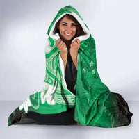 Polynesia Hammerhead Shark Hooded Blanket Green Tribal Pattern With Plumeria - Polynesian Pride