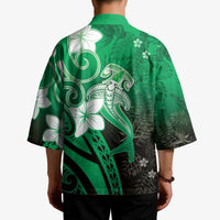 Polynesia Hammerhead Shark Kimono Green Tribal Pattern With Plumeria - Polynesian Pride